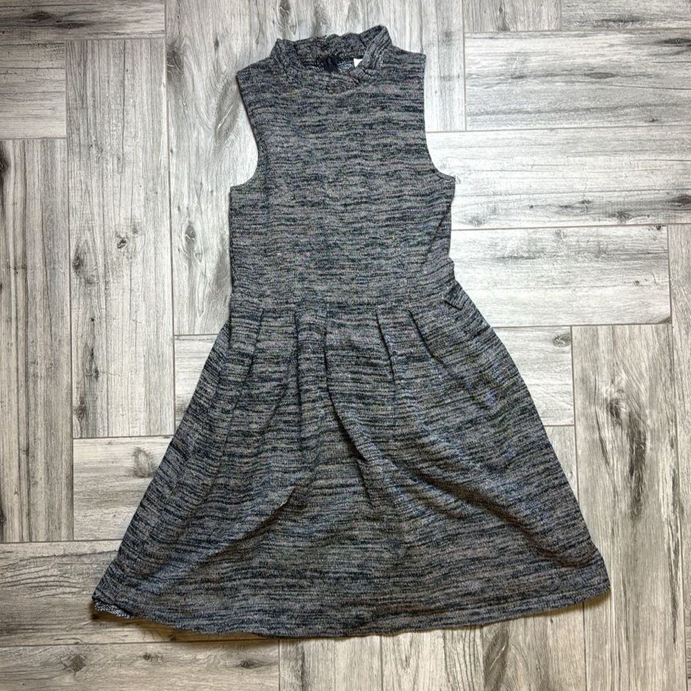 Ganni By Anthropologie Women's Gray Space Dye Ruffle Mock Neck Pleated Dress XS